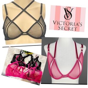 Victoria's Secret Bundle 2 Very Sexy Fishnet Open-Cup Low-Cut Demi Bra M